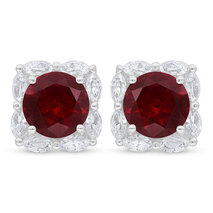 Sterling Silver 925 Earring Rhodium Plated Embedded With Ruby Corundum And White Zircon