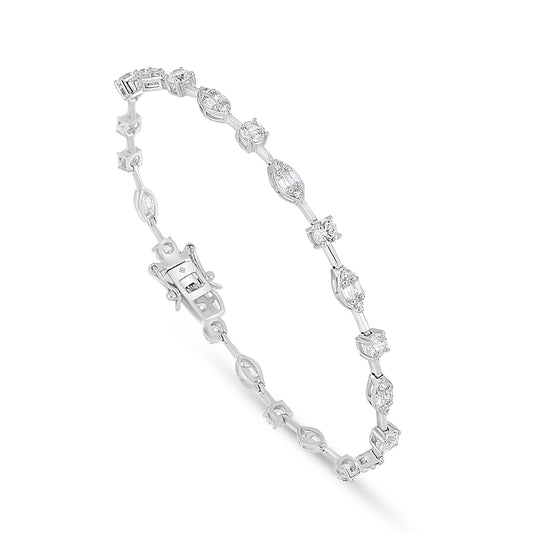 Sterling Silver 925 Bracelet Rhodium Plated Embedded With White Zircon