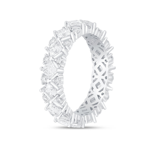 Sterling Silver 925 Ring Rhodium Plated Embedded With White Zircon