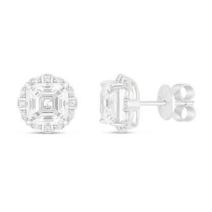 Sterling Silver 925 Earring Rhodium Plated Embedded With White Zircon
