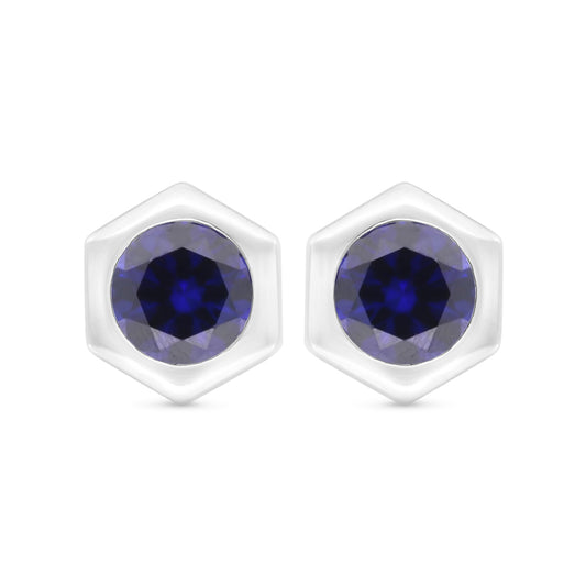 Sterling Silver 925 Earring Rhodium Plated Embedded With Sapphire Corundum