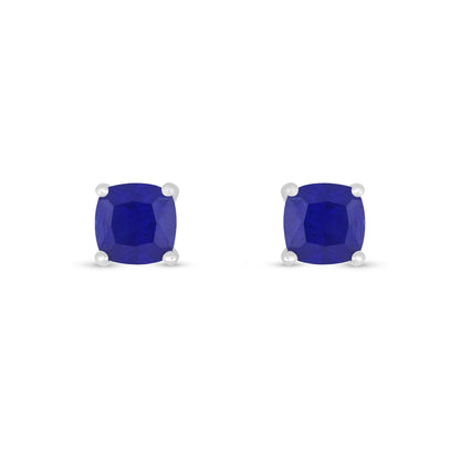 Sterling Silver 925 Earring Rhodium Plated Embedded With Sapphire Corundum And White Zircon