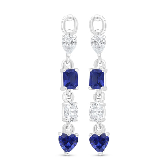 Sterling Silver 925 Earring Rhodium Plated Embedded With Sapphire Corundum And White Zircon
