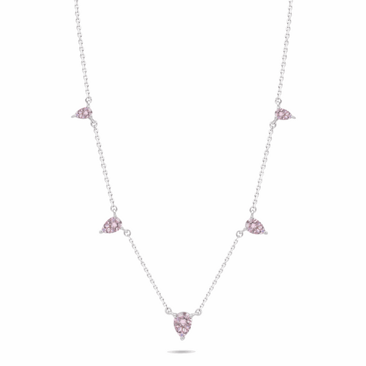 Sterling Silver 925 Necklace Rhodium Plated Embedded With Pink Zircon And White Zircon