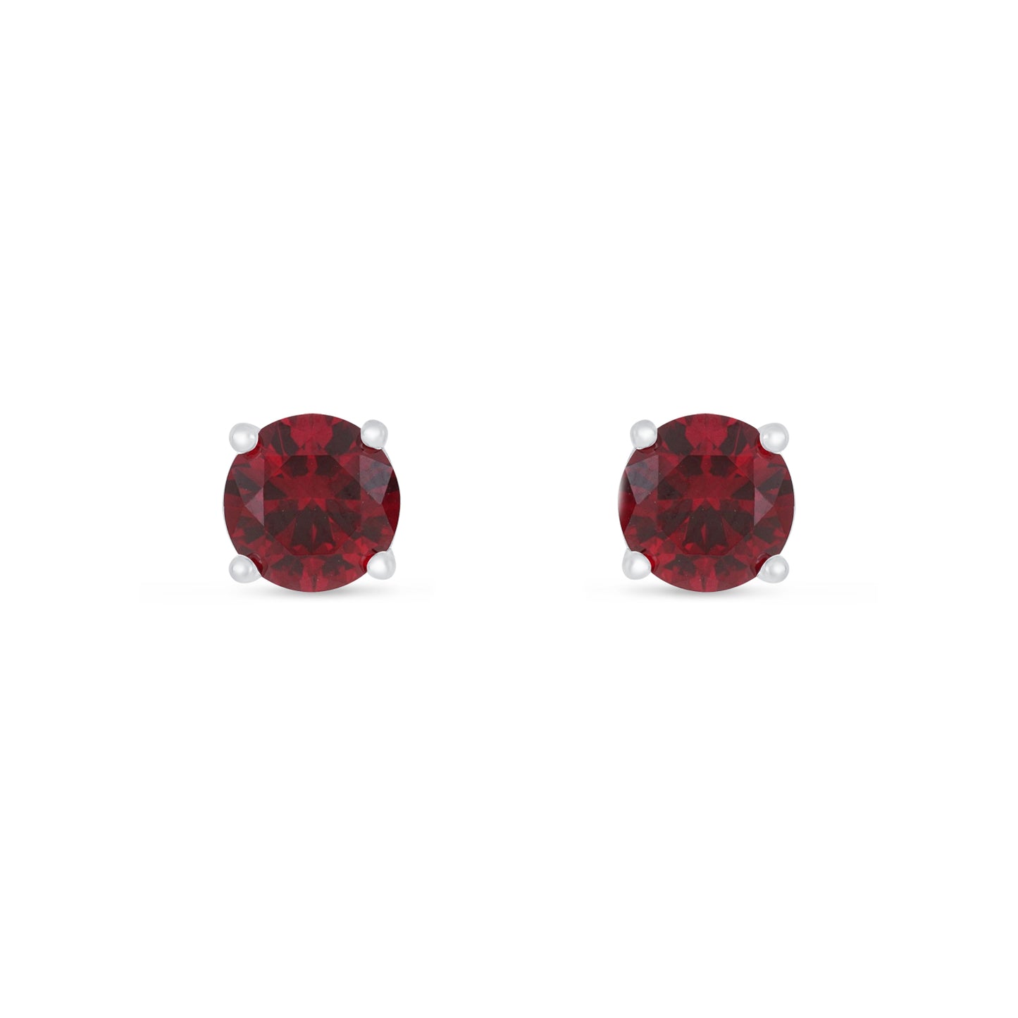 Sterling Silver 925 Earring Rhodium Plated Embedded With Ruby Corundum And White Zircon