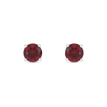Sterling Silver 925 Earring Rhodium Plated Embedded With Ruby Corundum And White Zircon