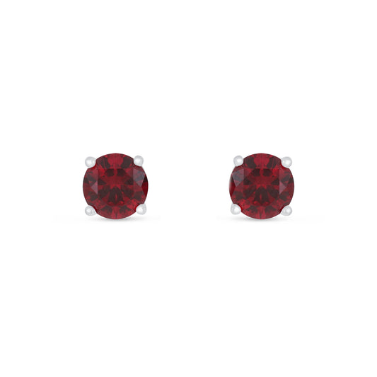 Sterling Silver 925 Earring Rhodium Plated Embedded With Ruby Corundum And White Zircon