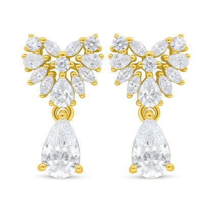 Sterling Silver 925 Earring Golden Plated Embedded With White Zircon