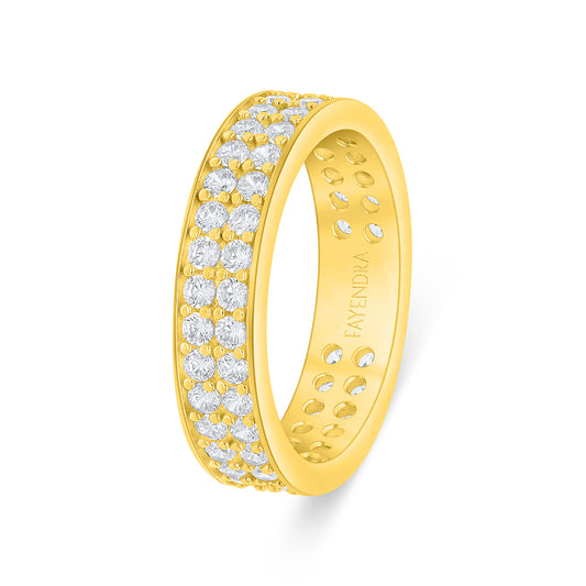 Sterling Silver 925 Ring Golden Plated Embedded With White Zircon