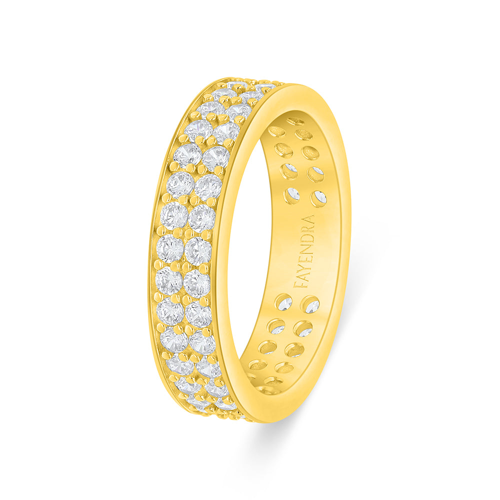 Sterling Silver 925 Ring Golden Plated Embedded With White Zircon
