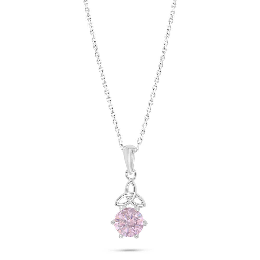 Sterling Silver 925 Necklace Rhodium Plated Embedded With pink Zircon