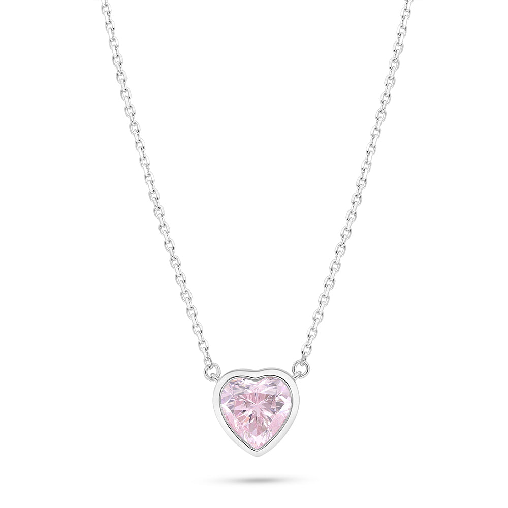 Sterling Silver 925 Necklace Rhodium Plated Embedded With Pink Zircon