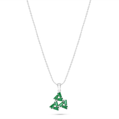 Sterling Silver 925 Necklace Rhodium Plated Embedded With Emerald Zircon