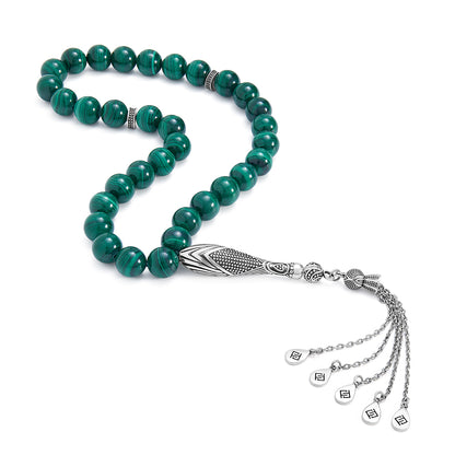 Rosary 33 Embedded With Malachite Bead 10 mm Sterling Silver 925 Oxidized Set LOGO