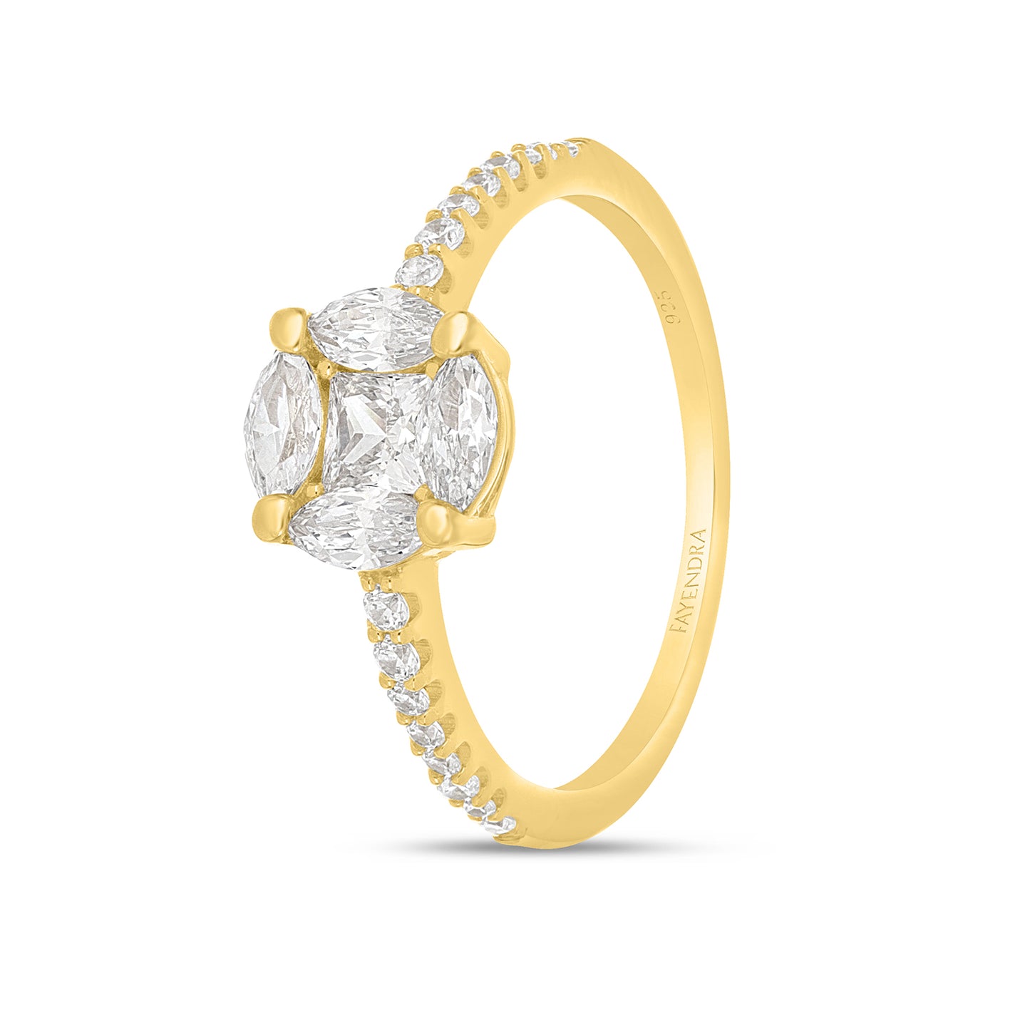 Sterling Silver 925 Ring Golden Plated Embedded With White Zircon