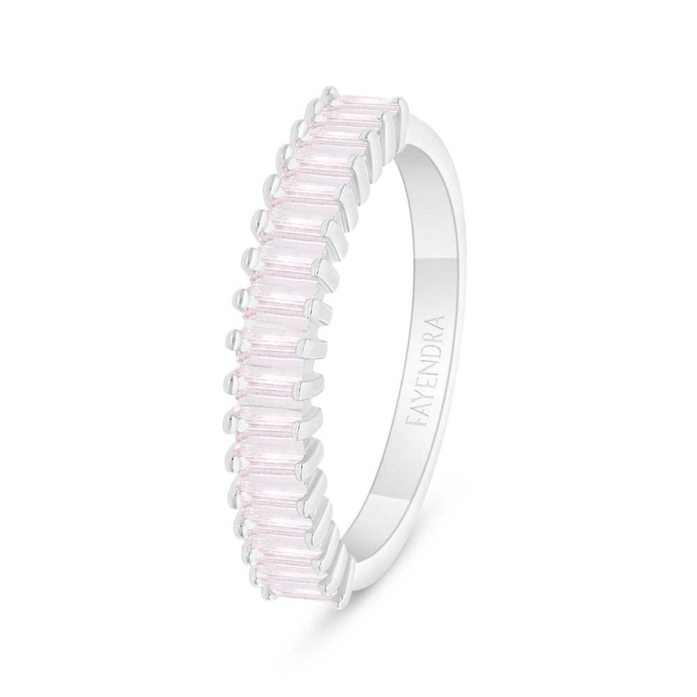Sterling Silver 925 Ring Rhodium Plated Embedded With Pink Zircon