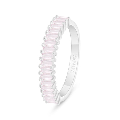 Sterling Silver 925 Ring Rhodium Plated Embedded With Pink Zircon