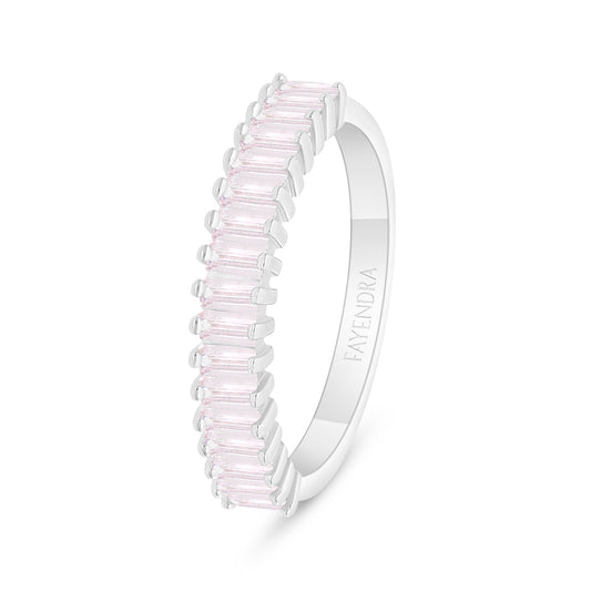 Sterling Silver 925 Ring Rhodium Plated Embedded With Pink Zircon