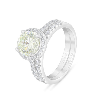 Sterling Silver 925 Ring (Twins) Rhodium Plated  Embedded With Yellow Diamond And White Zircon