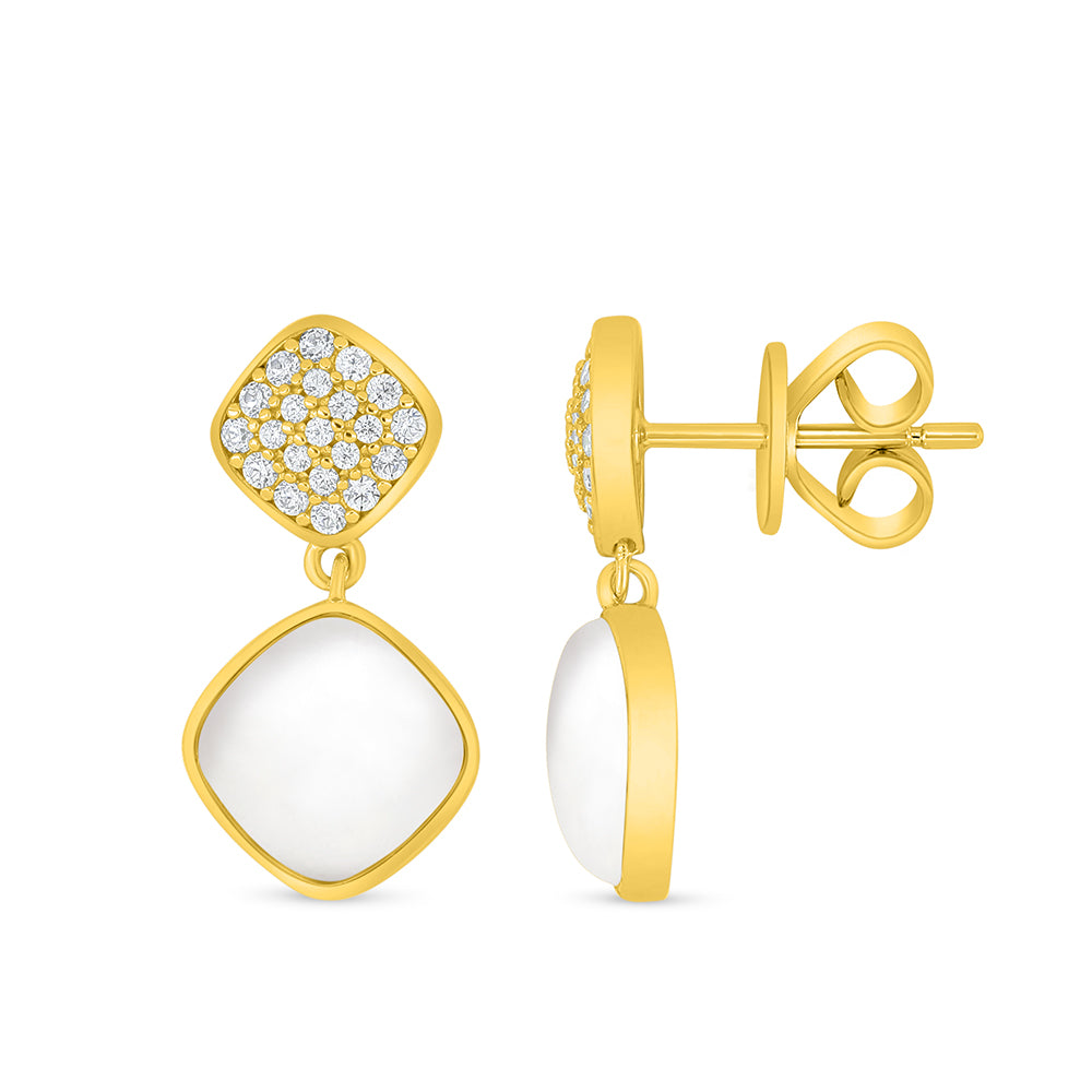 Sterling Silver 925 Earring Golden Plated Embedded With white shell And White Zircon