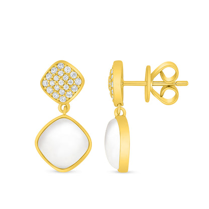Sterling Silver 925 Earring Golden Plated Embedded With white shell And White Zircon