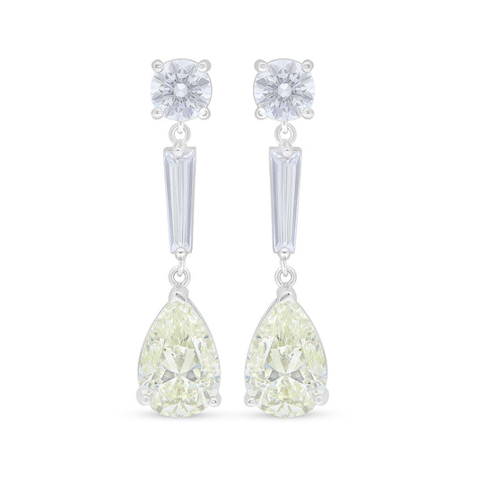 Sterling Silver 925 Earring Rhodium Plated Embedded With Yellow Diamond And White Zircon