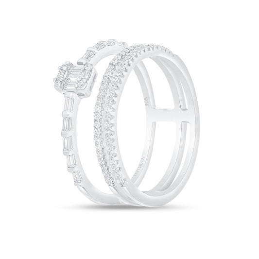 Sterling Silver 925 Ring Rhodium Plated Embedded With White Zircon