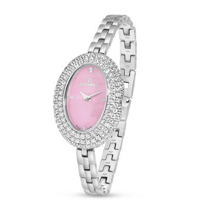Stainless Steel 316L Watch Silver Color Embedded With White Zircon - PINK MOP DIAL