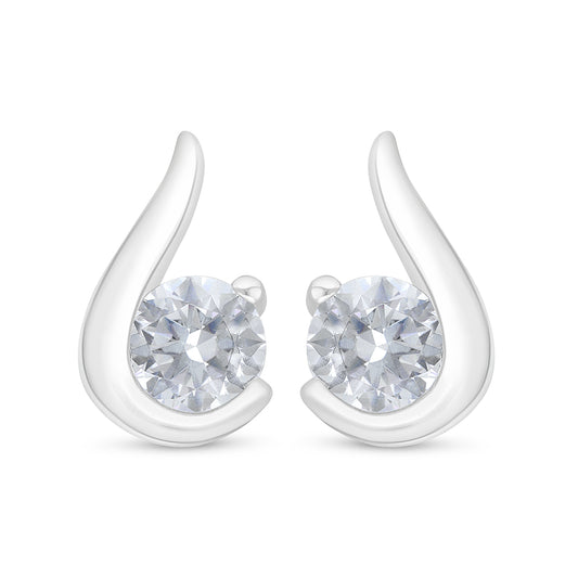 Sterling Silver 925 Earring Rhodium Plated Embedded With White Zircon