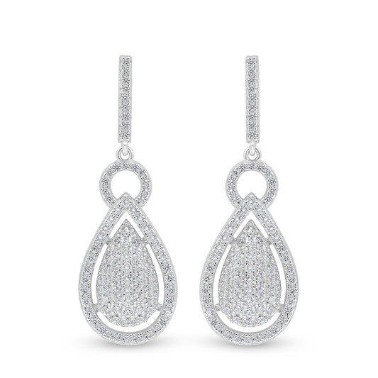 Sterling Silver 925 Earring Rhodium Plated Embedded With White Zircon