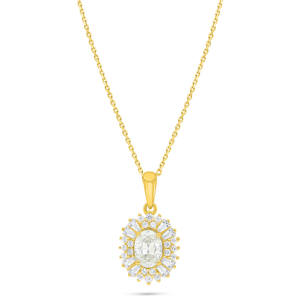 Sterling Silver 925 Necklace Golden Plated Embedded With Diamond Zircon And White Zircon