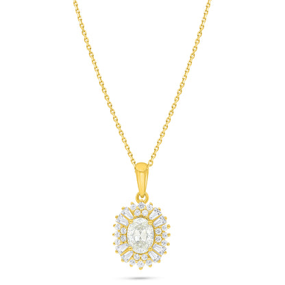 Sterling Silver 925 Necklace Golden Plated Embedded With Diamond Zircon And White Zircon