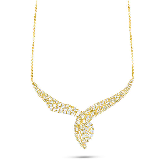 Sterling Silver 925 Necklace Golden Plated Embedded With White Zircon