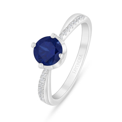 Sterling Silver 925 Ring Rhodium Plated Embedded With Sapphire Corundum And White Zircon