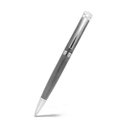 Fayendra Pen Silver And Gray Plated Embedded With Striped Pattern