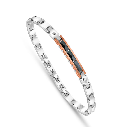 Stainless Steel 316L And 304 L Bracelet, Silver And Rose Golde Color And Black Ceramic For Men