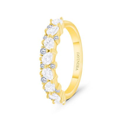 Sterling Silver 925 Ring Gold Plated Embedded With White Zircon