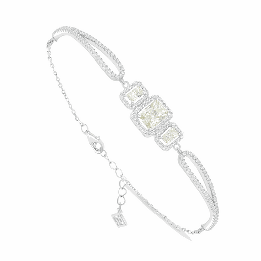 Sterling Silver 925 Bracelet Rhodium Plated Embedded With Diamond Zircon And White Zircon