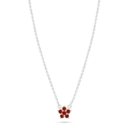 Sterling Silver 925 Necklace Rhodium Plated Embedded With Ruby Corundum
