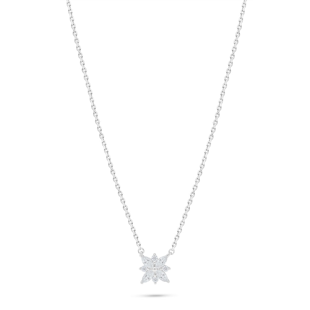 Sterling Silver 925 Necklace Rhodium Plated Embedded With White Zircon