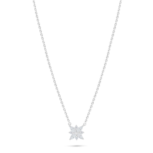 Sterling Silver 925 Necklace Rhodium Plated Embedded With White Zircon
