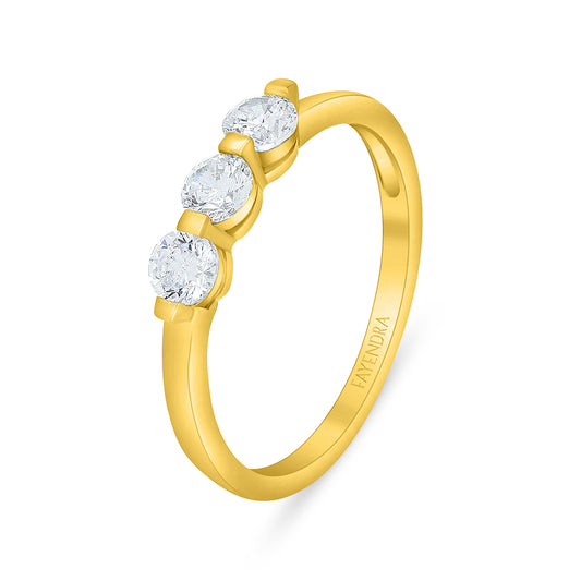 Sterling Silver 925 Ring Golden Plated Embedded With White Zircon