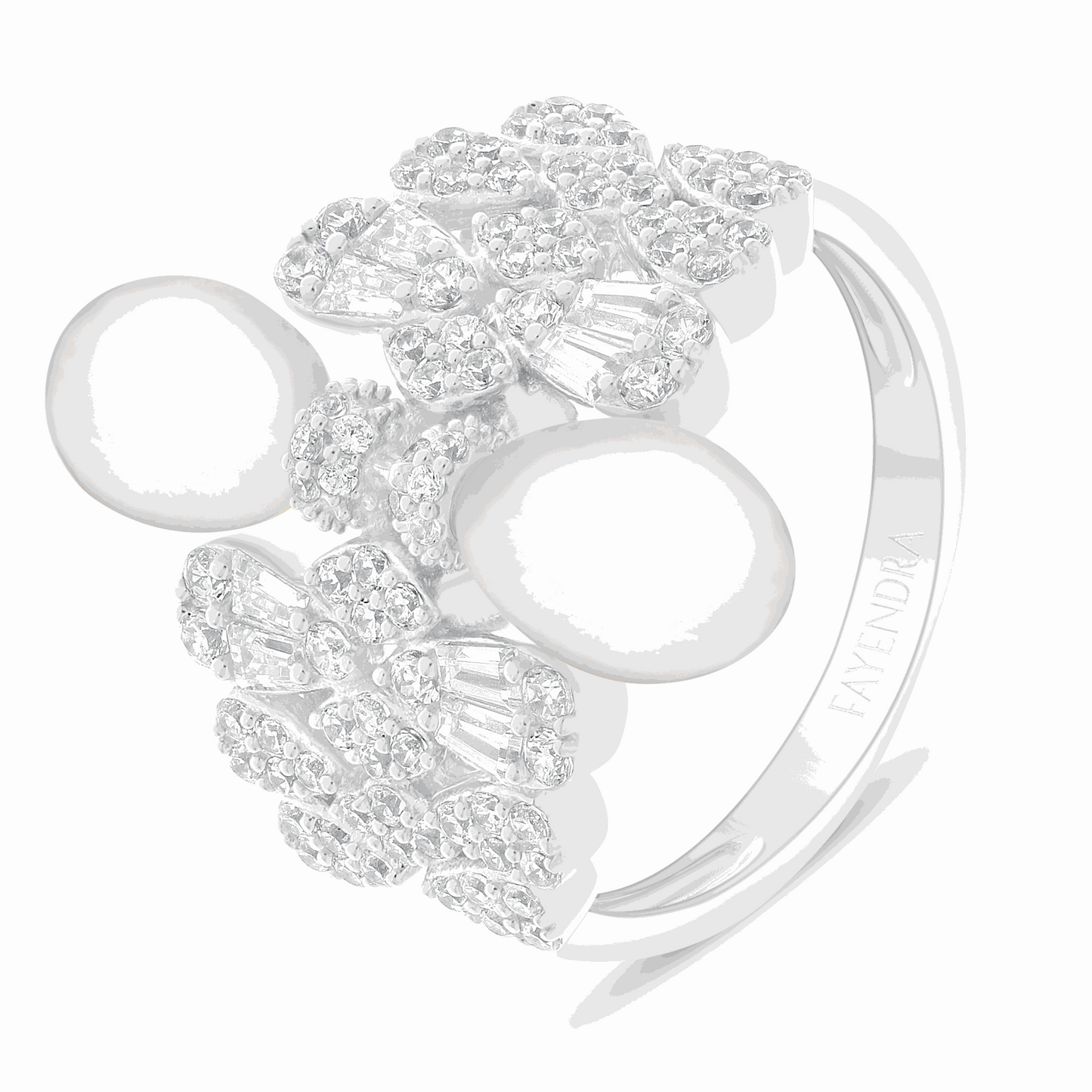 Sterling Silver 925 SET Rhodium Plated Embedded With Natural White Pearl And White Zircon