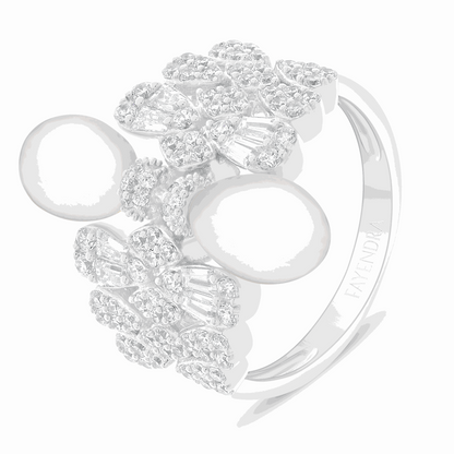 Sterling Silver 925 SET Rhodium Plated Embedded With Natural White Pearl And White Zircon