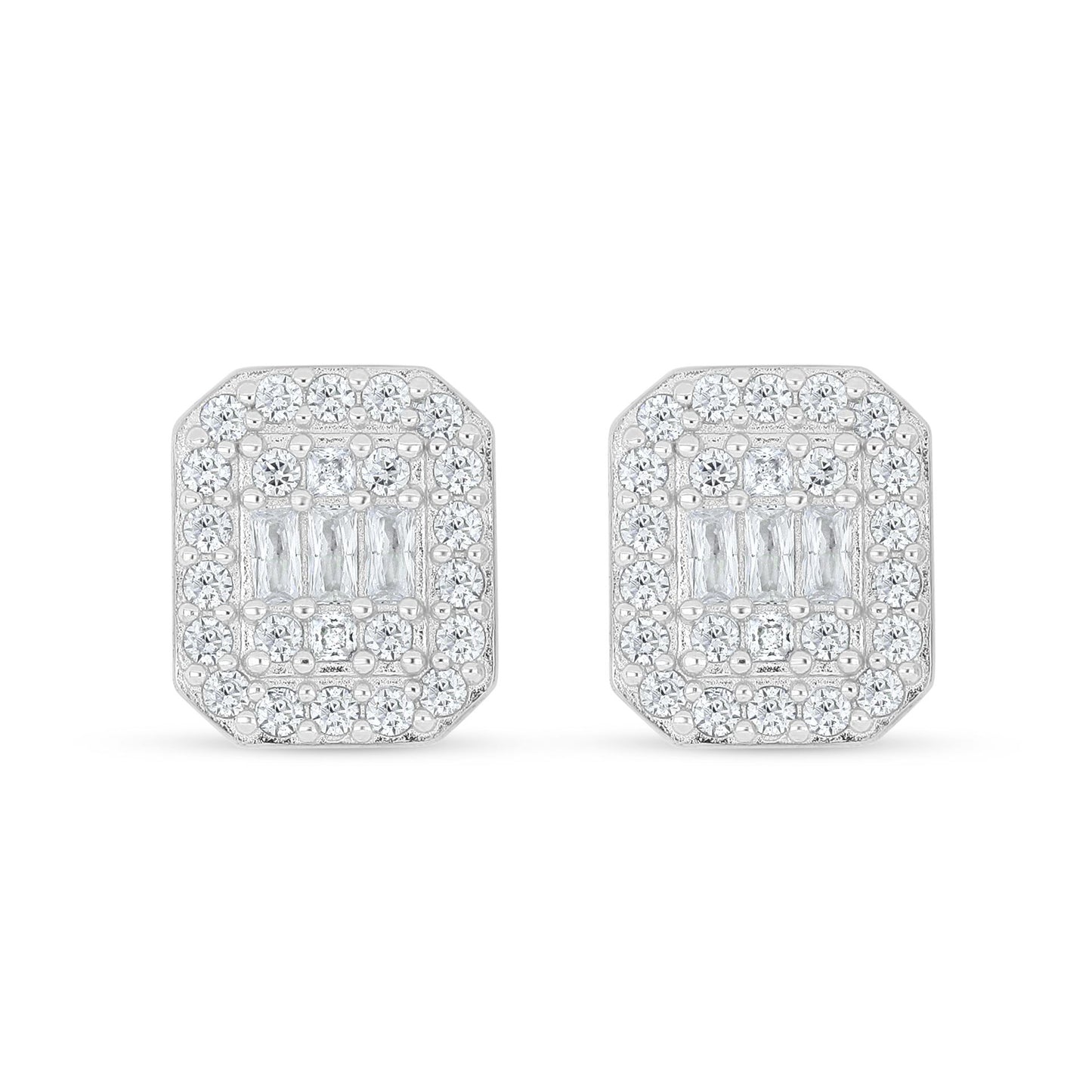 Sterling Silver 925 Earring Rhodium Plated Embedded With White Zircon