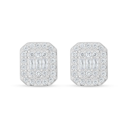 Sterling Silver 925 Earring Rhodium Plated Embedded With White Zircon