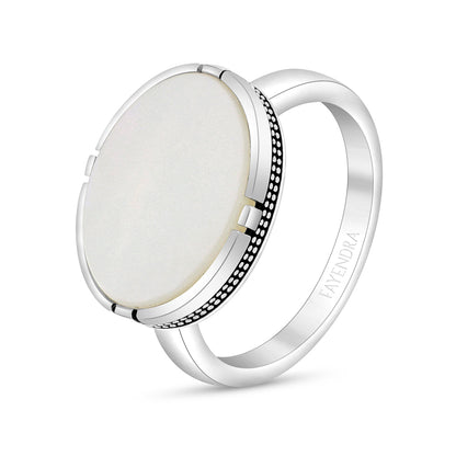 Sterling Silver 925 Ring Rhodium And Black Plated Embedded With White Shell For Men