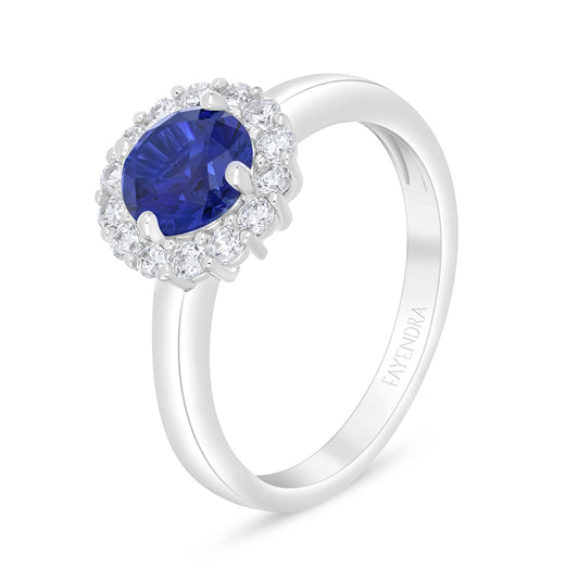 Sterling Silver 925 Ring Rhodium Plated Embedded With Sapphire Corundum And White Zircon