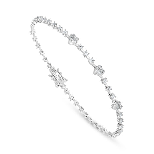Sterling Silver 925 Bracelet Rhodium Plated Embedded With White Zircon