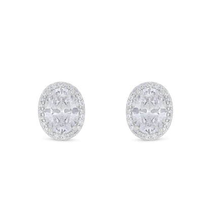 Sterling Silver 925 Earring Rhodium Plated Embedded With White Zircon